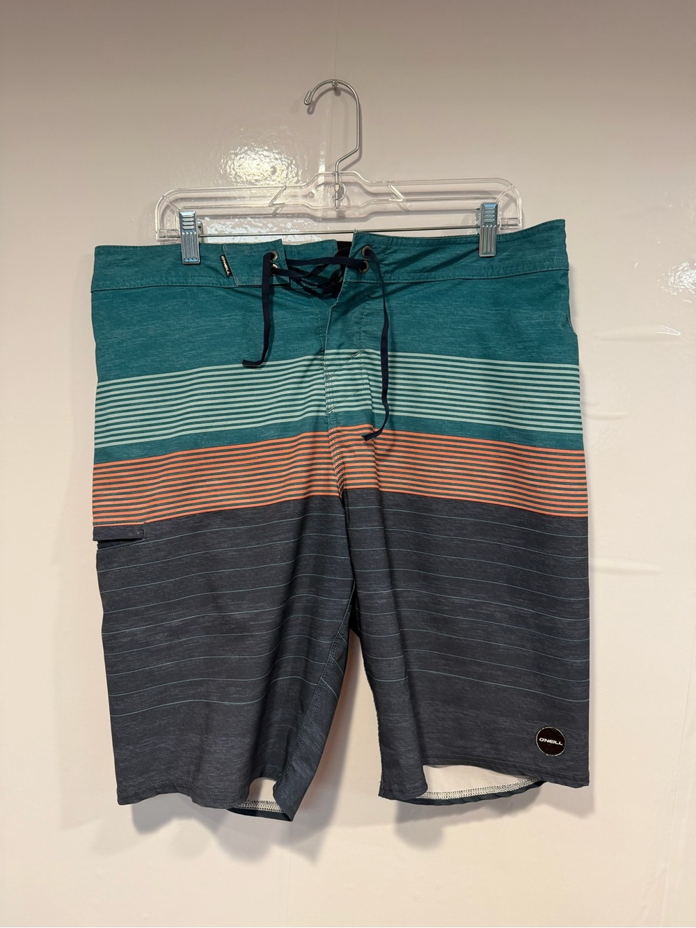 Men's O’Neill Teal & Charcoal Striped Swim Trunks